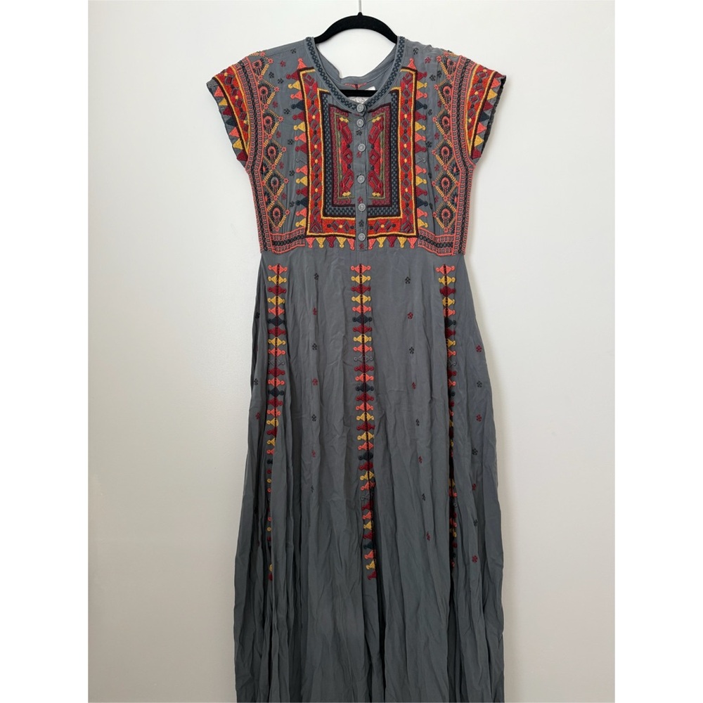 Johnny Was Gray Pleated Maxi Sundress